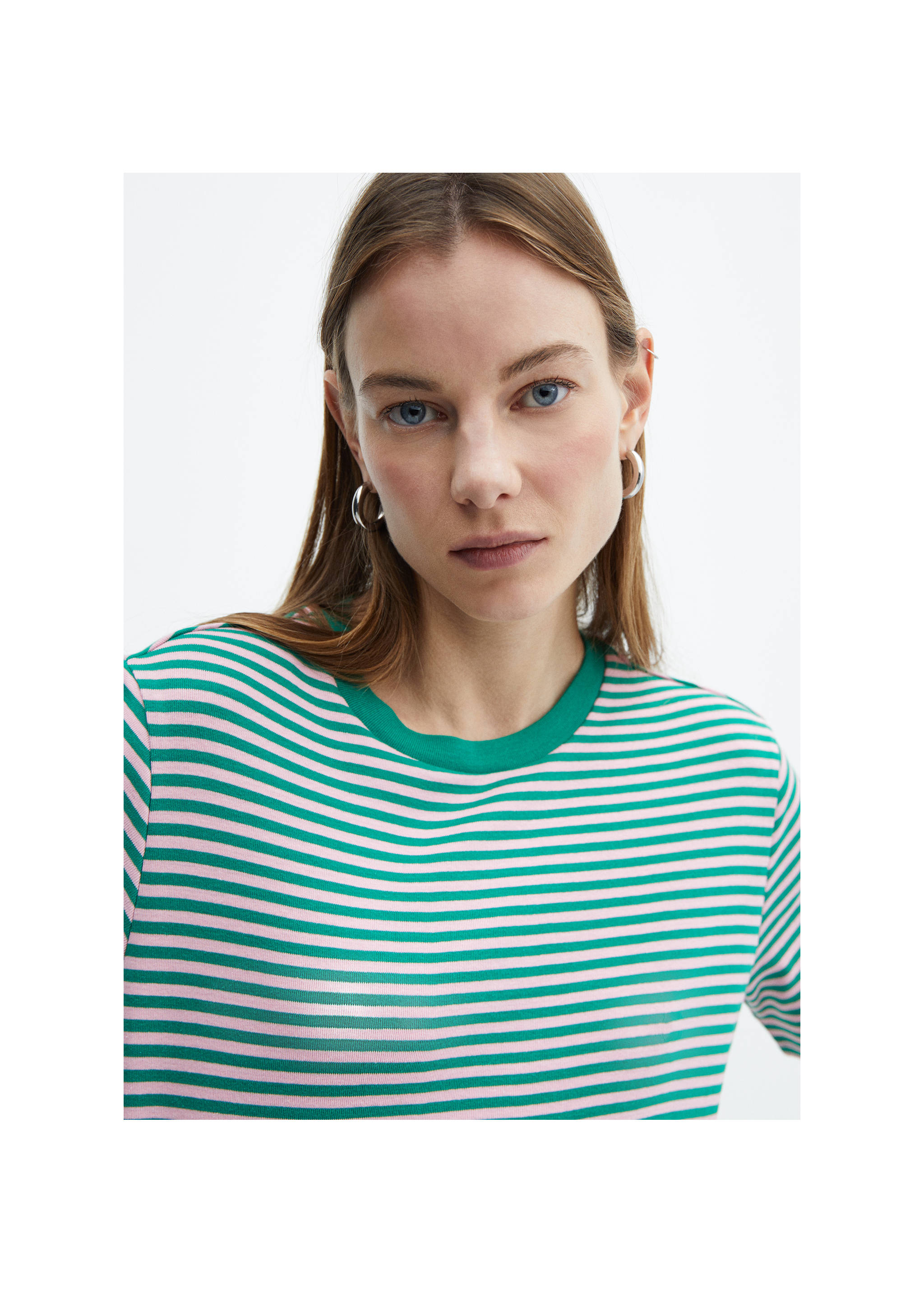Striped short-sleeved t-shirt - Details of the article 1, Green. Ref: 67005752-00.