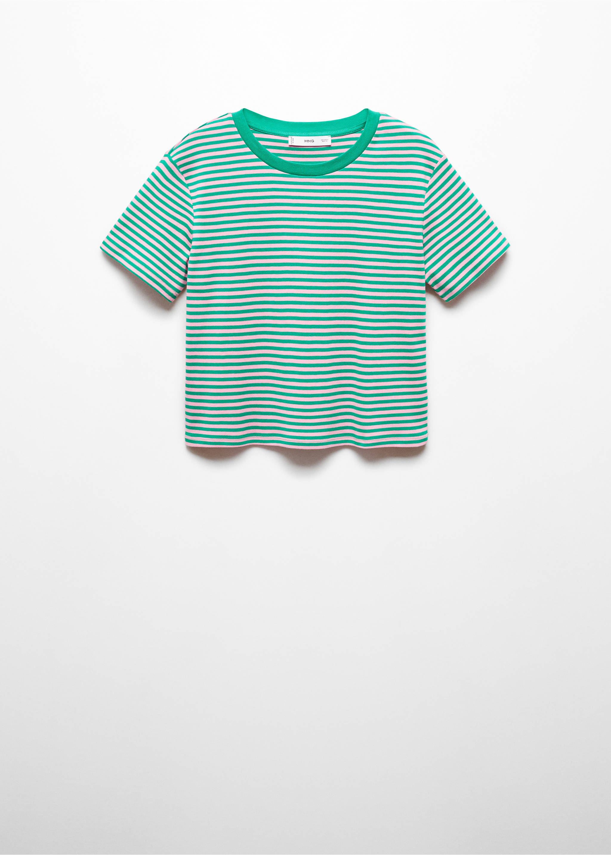 Striped short-sleeved t-shirt - Article without model, Green. Ref: 67005752-00.