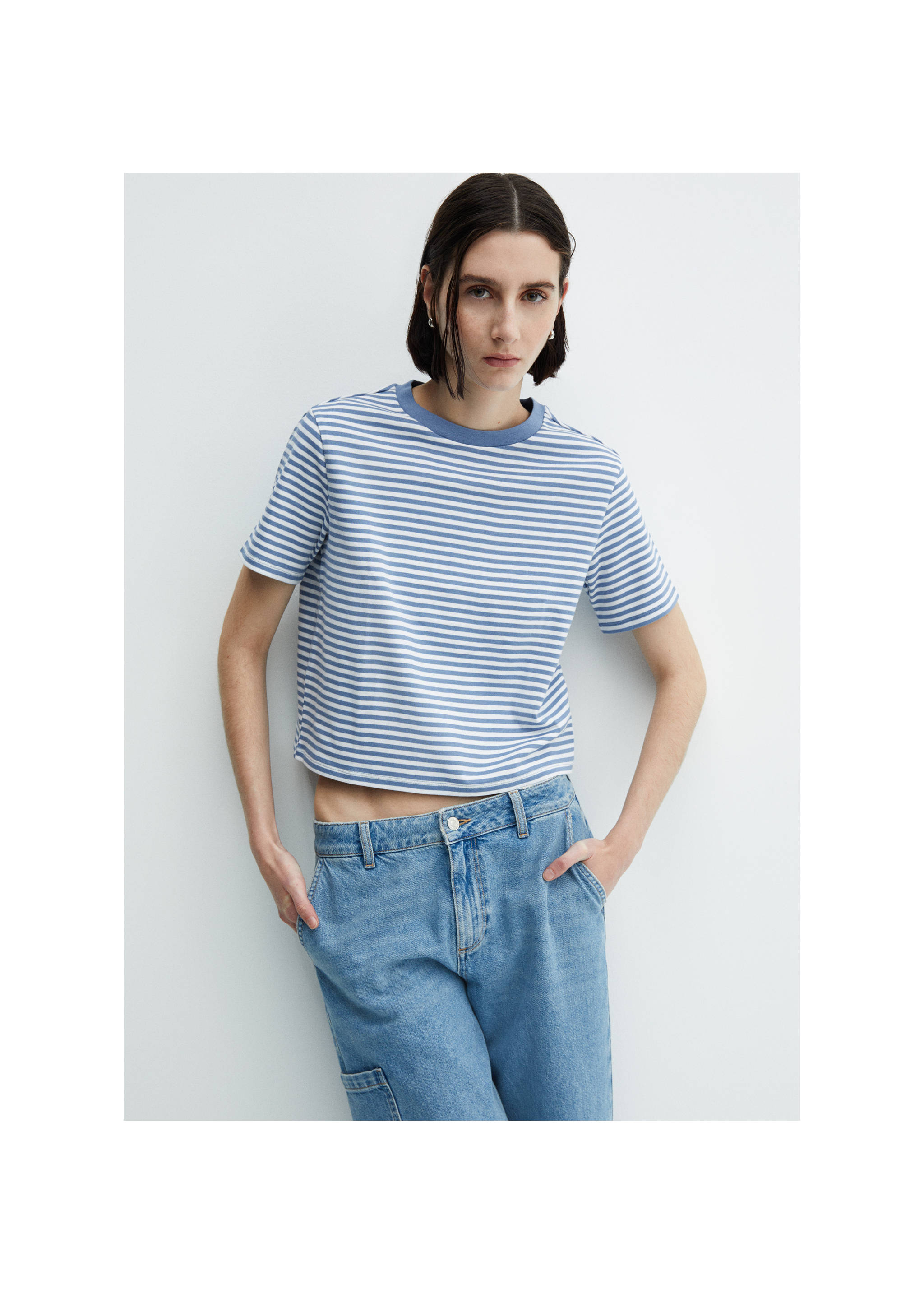 Camiseta manga corta rayas - Plano medio, Azul. Ref: 67005752-00.
