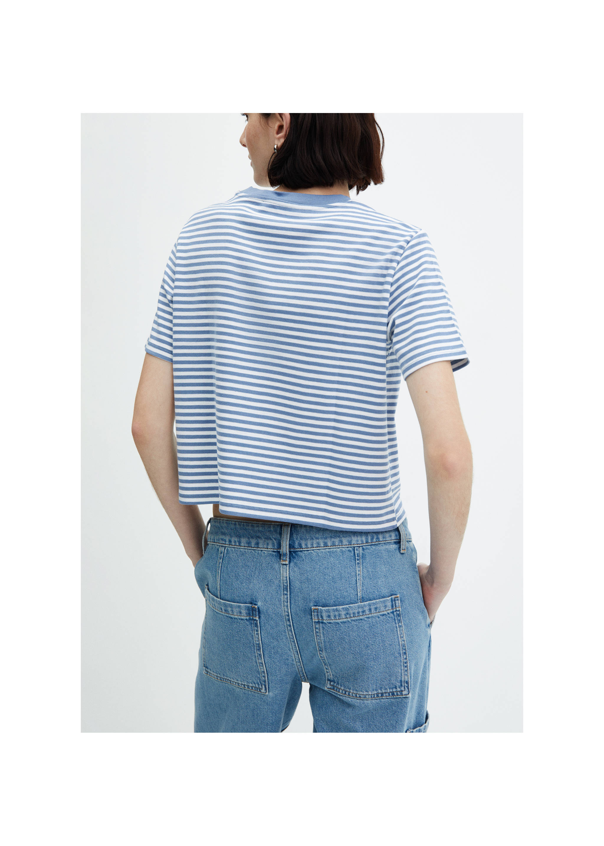 Camiseta manga corta rayas - Reverso del artículo, Azul. Ref: 67005752-00.