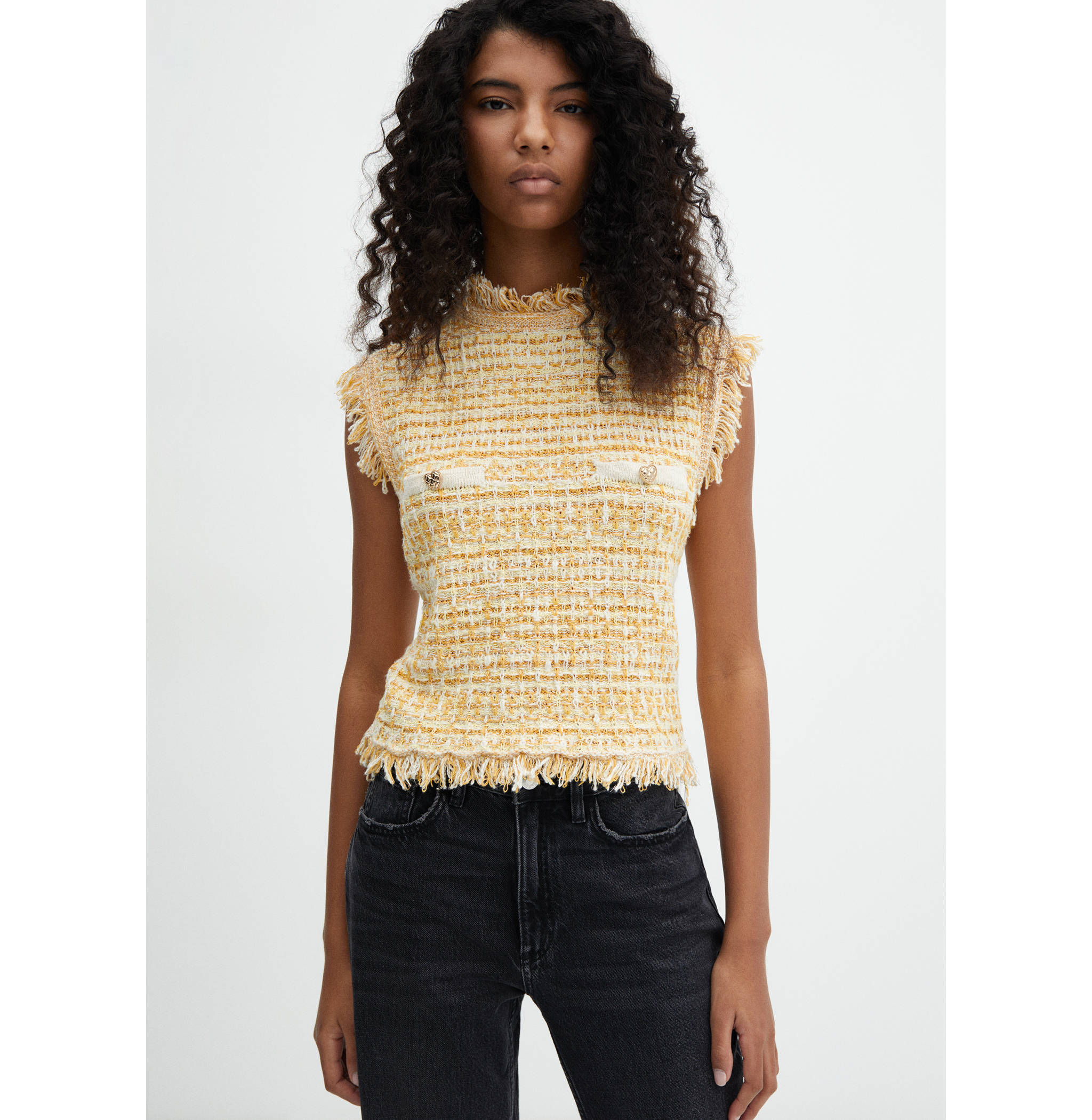 Tweed top with frayed detail - Medium plane