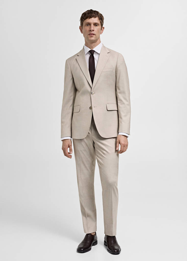 Stretch-fabric slim-fit suit jacket — Beige