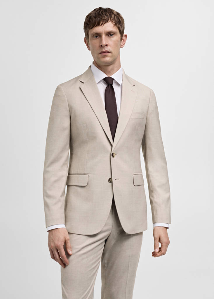 Stretch-fabric slim-fit suit jacket — Beige