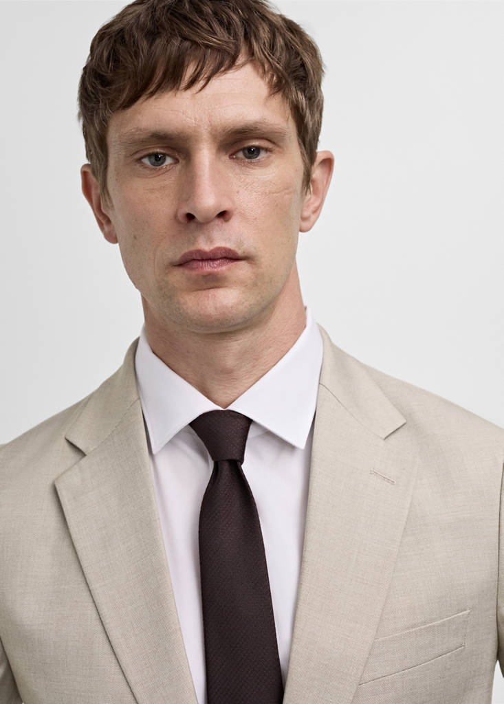 Stretch-fabric slim-fit suit jacket — Beige