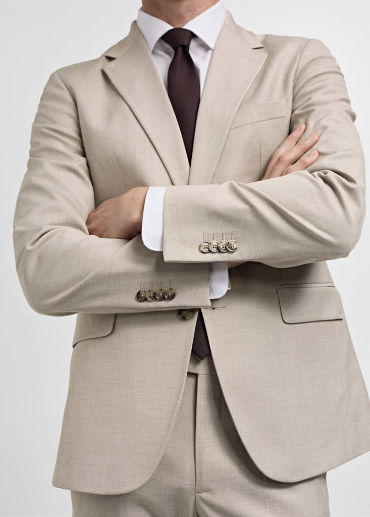 Stretch-fabric slim-fit suit jacket — Beige