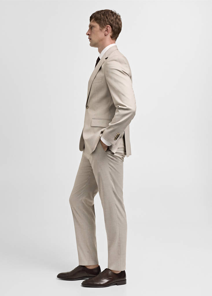 Stretch-fabric slim-fit suit jacket — Beige