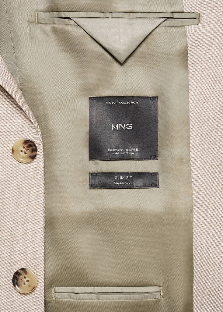 Stretch-fabric slim-fit suit jacket — Beige