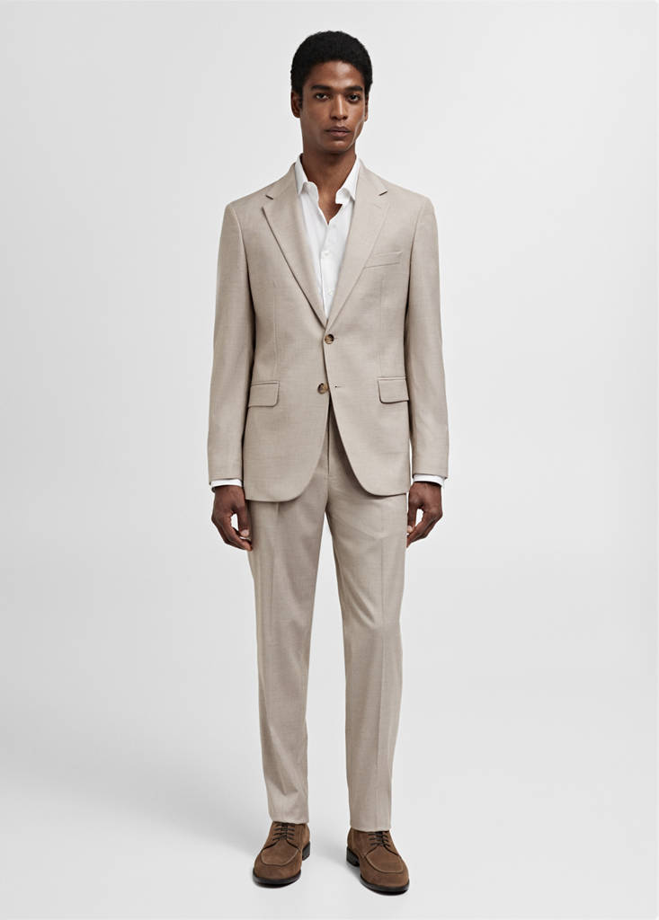 Stretch-fabric slim-fit suit jacket — Beige