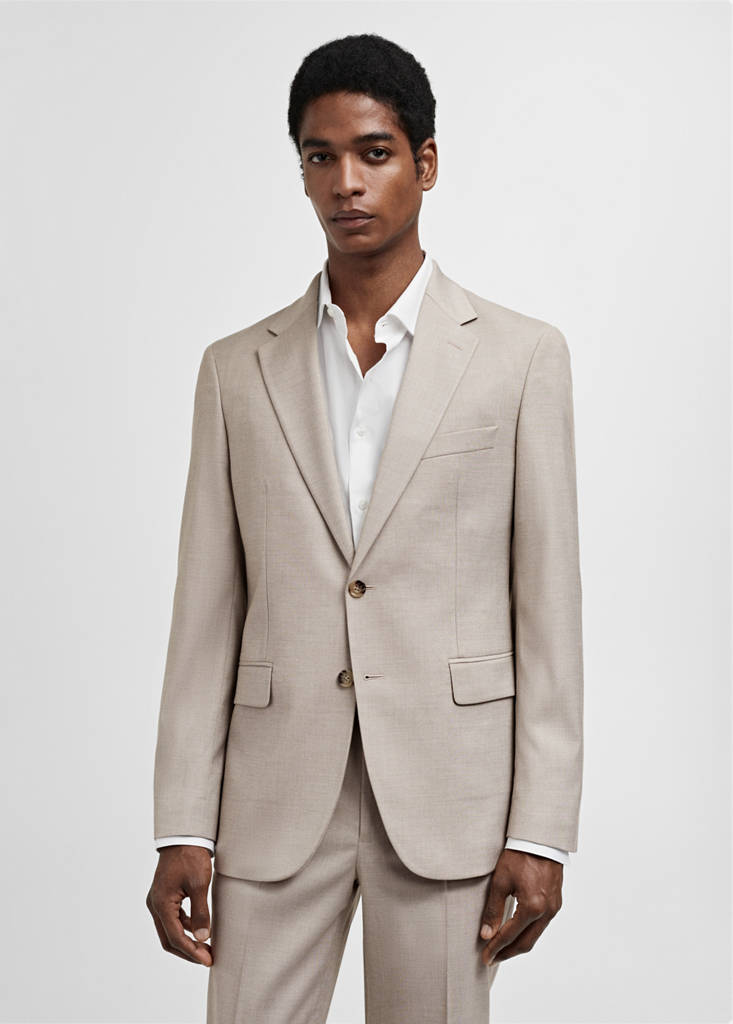 Stretch-fabric slim-fit suit jacket — Beige