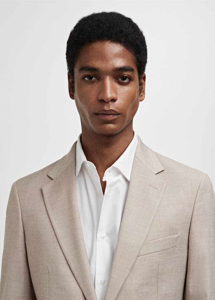 Stretch-fabric slim-fit suit jacket — Beige