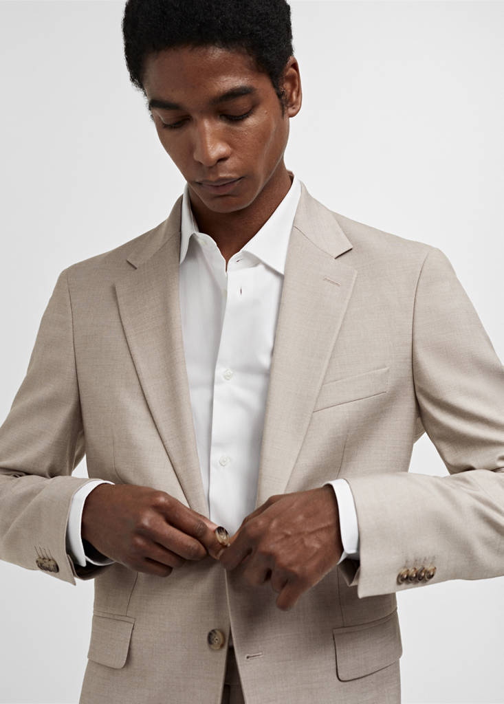 Stretch-fabric slim-fit suit jacket — Beige