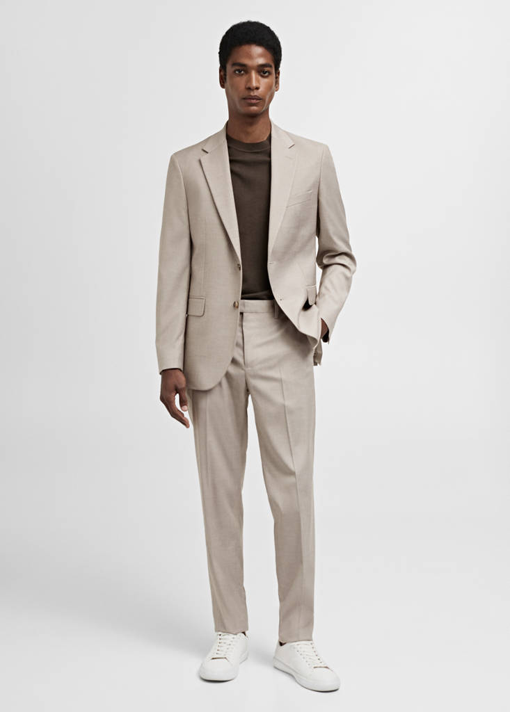 Stretch-fabric slim-fit suit jacket — Beige