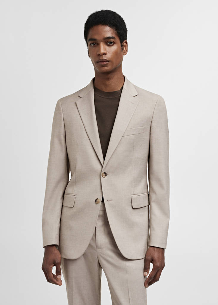 Stretch-fabric slim-fit suit jacket — Beige