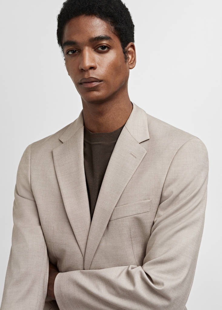 Stretch-fabric slim-fit suit jacket — Beige