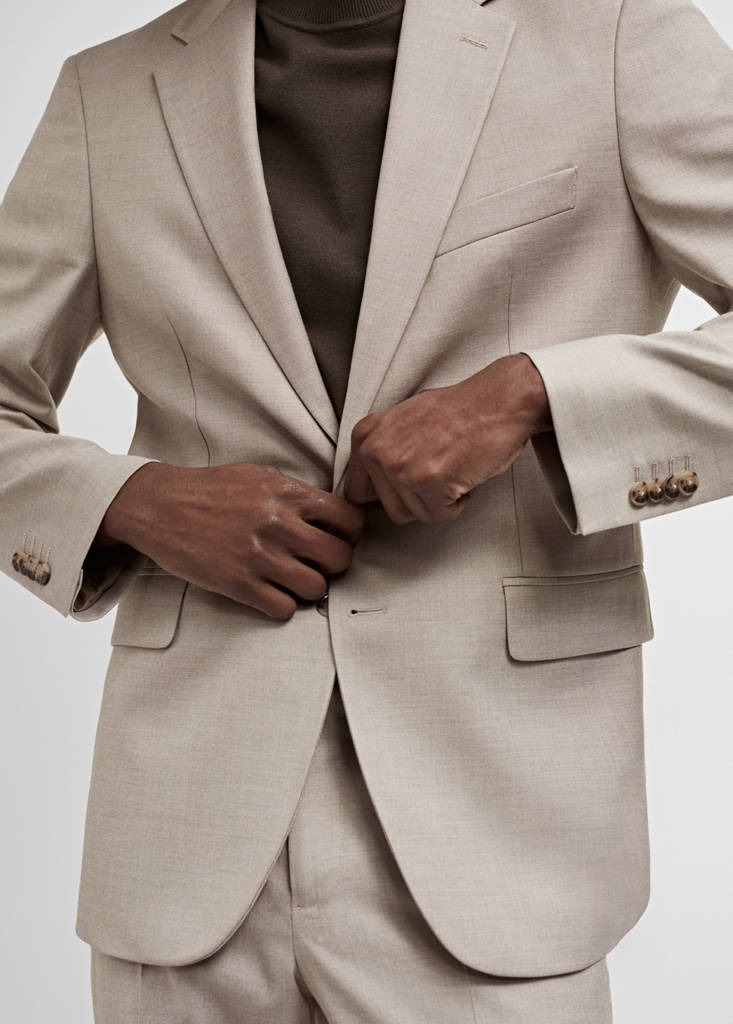 Stretch-fabric slim-fit suit jacket — Beige