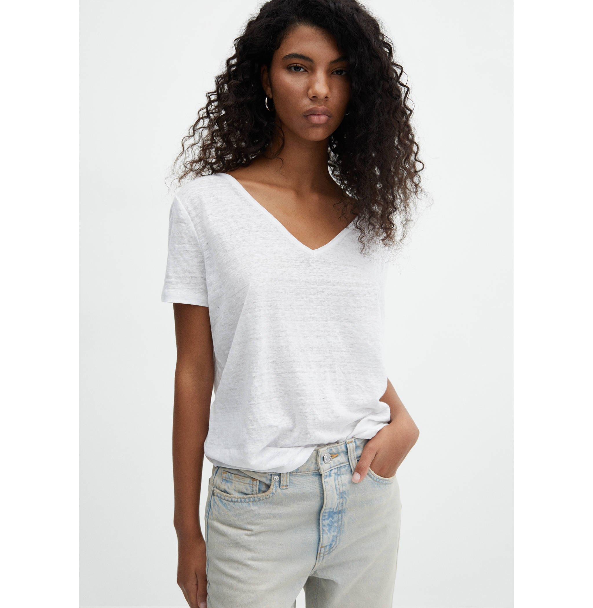 V-neck linen t-shirt - Medium plane