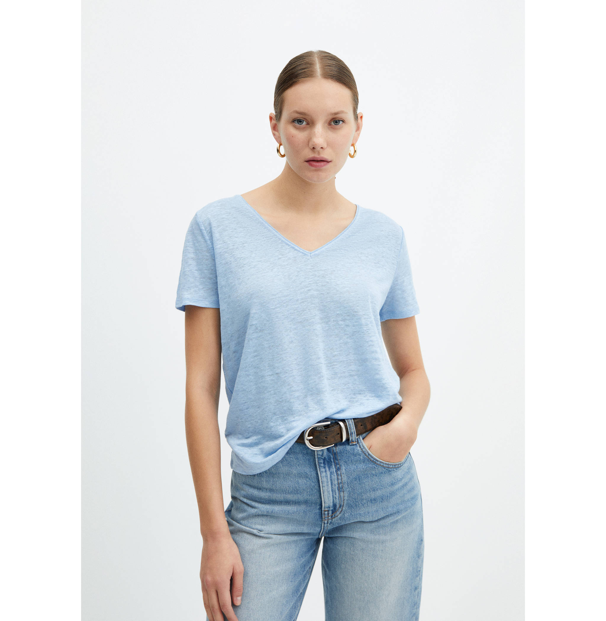 V-neck linen t-shirt - Medium plane
