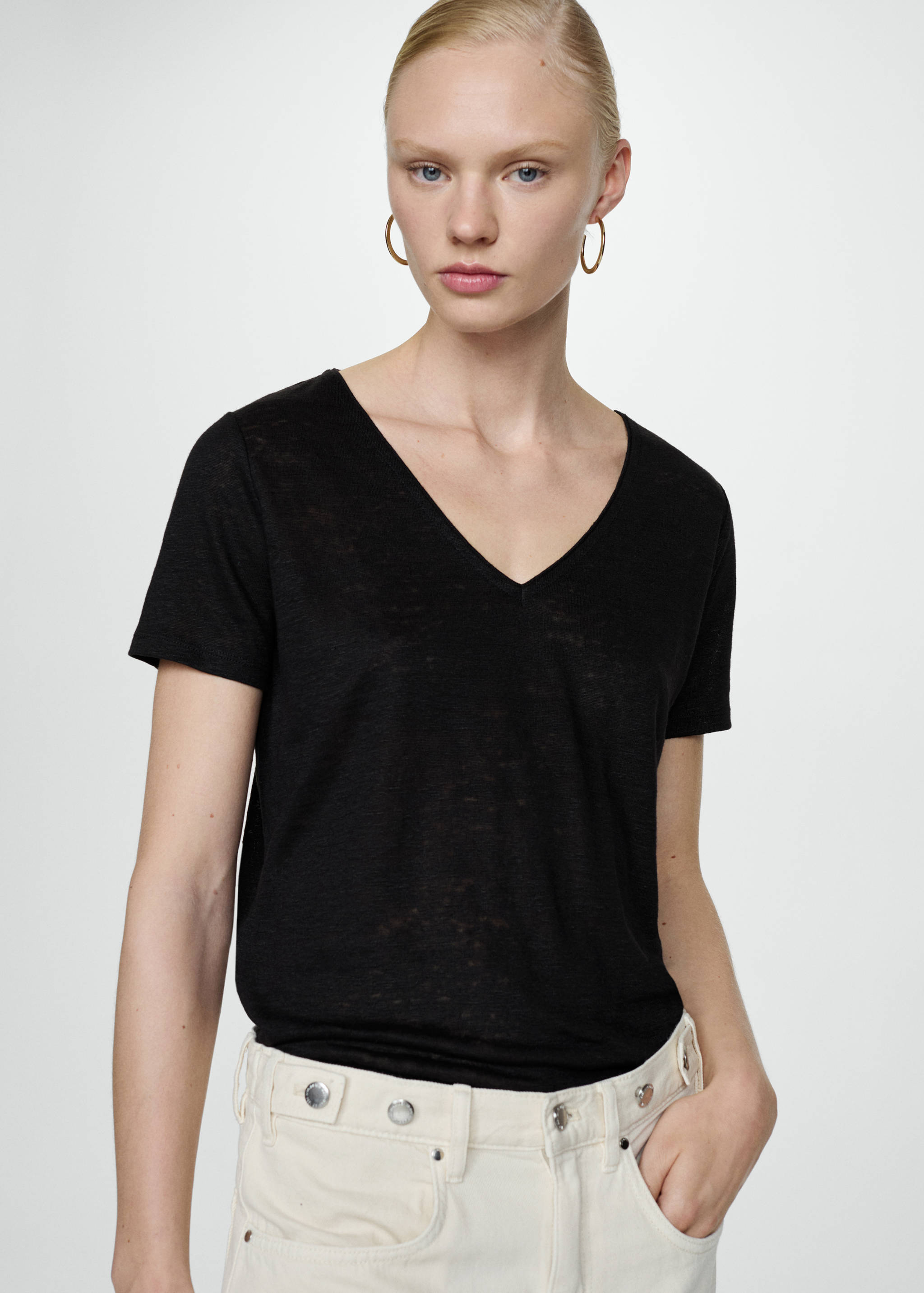 V-neck linen t-shirt - Medium plane