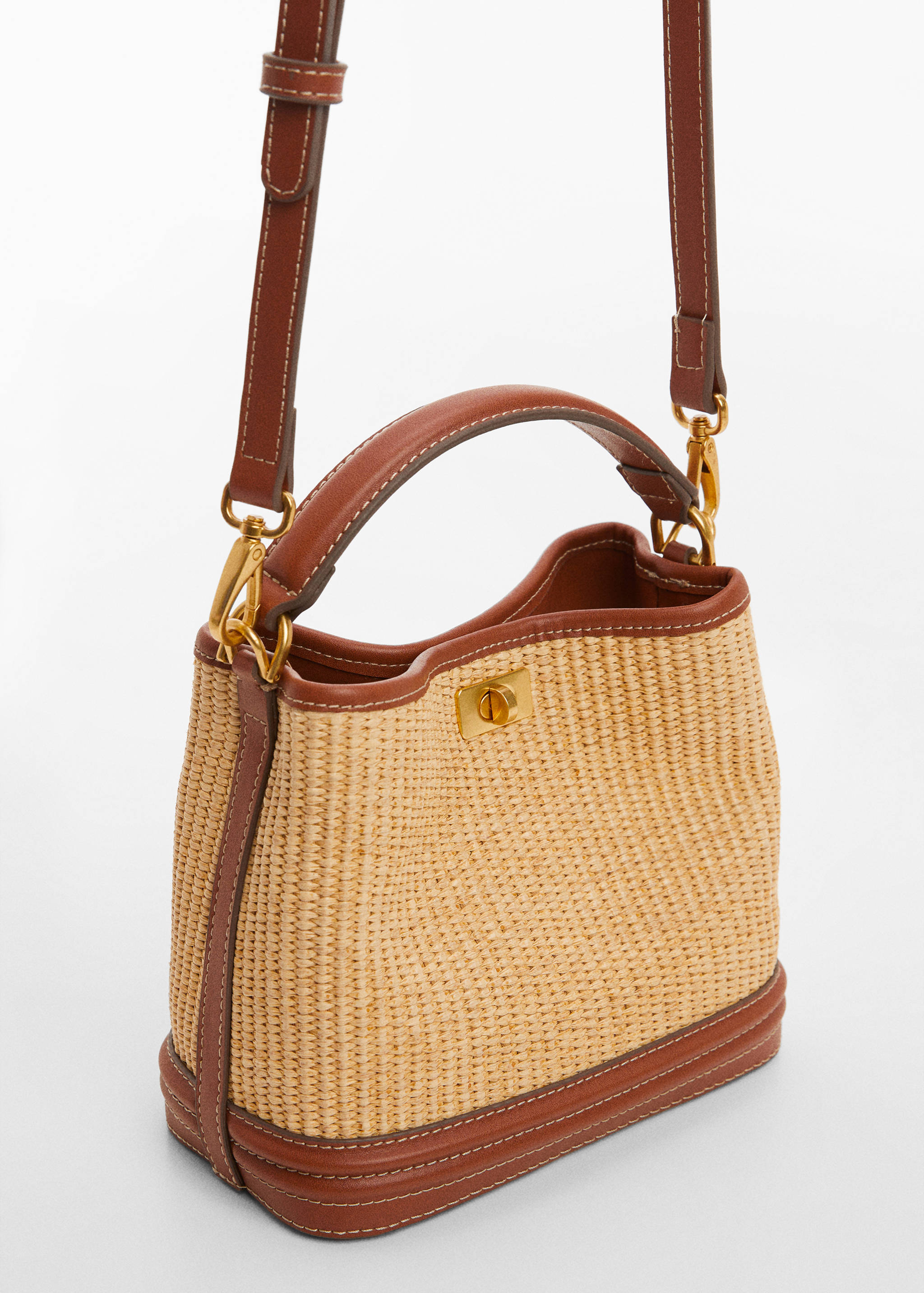 Raffia-effect bucket bag - Medium plane