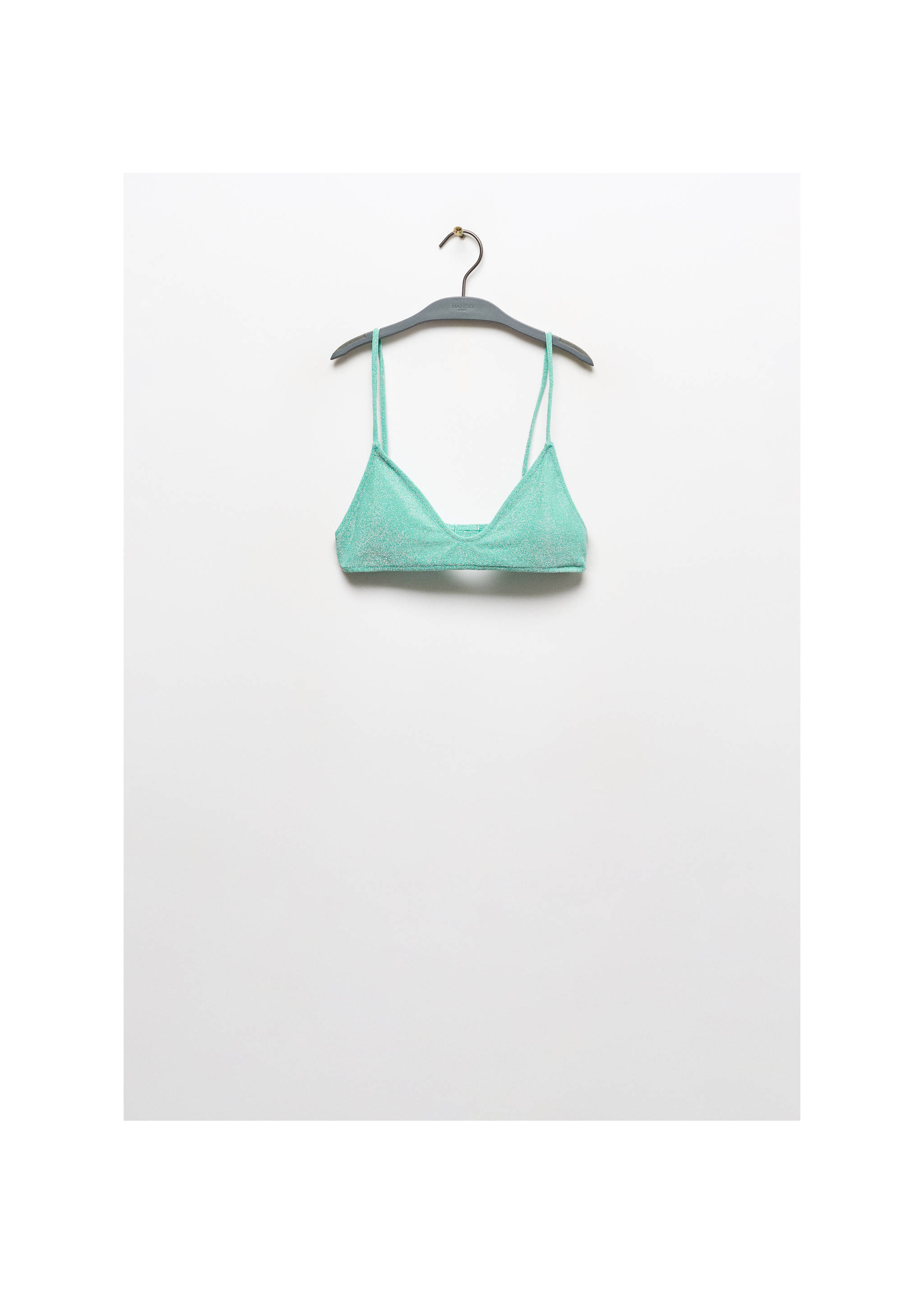Bikini top with shiny finish - Article without model, Turquoise. Ref: 67006737-00.
