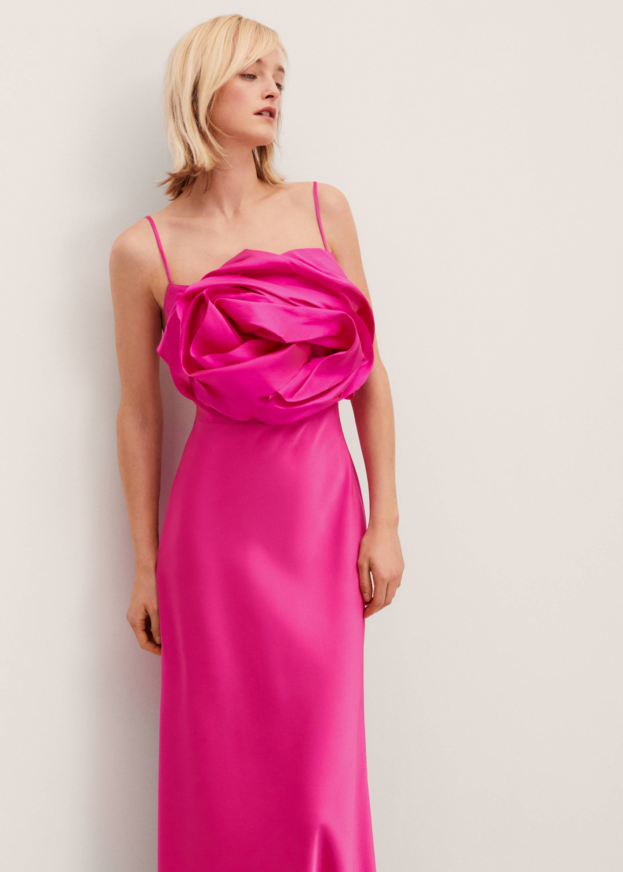 Satin maxi-flower dress - Medium plane