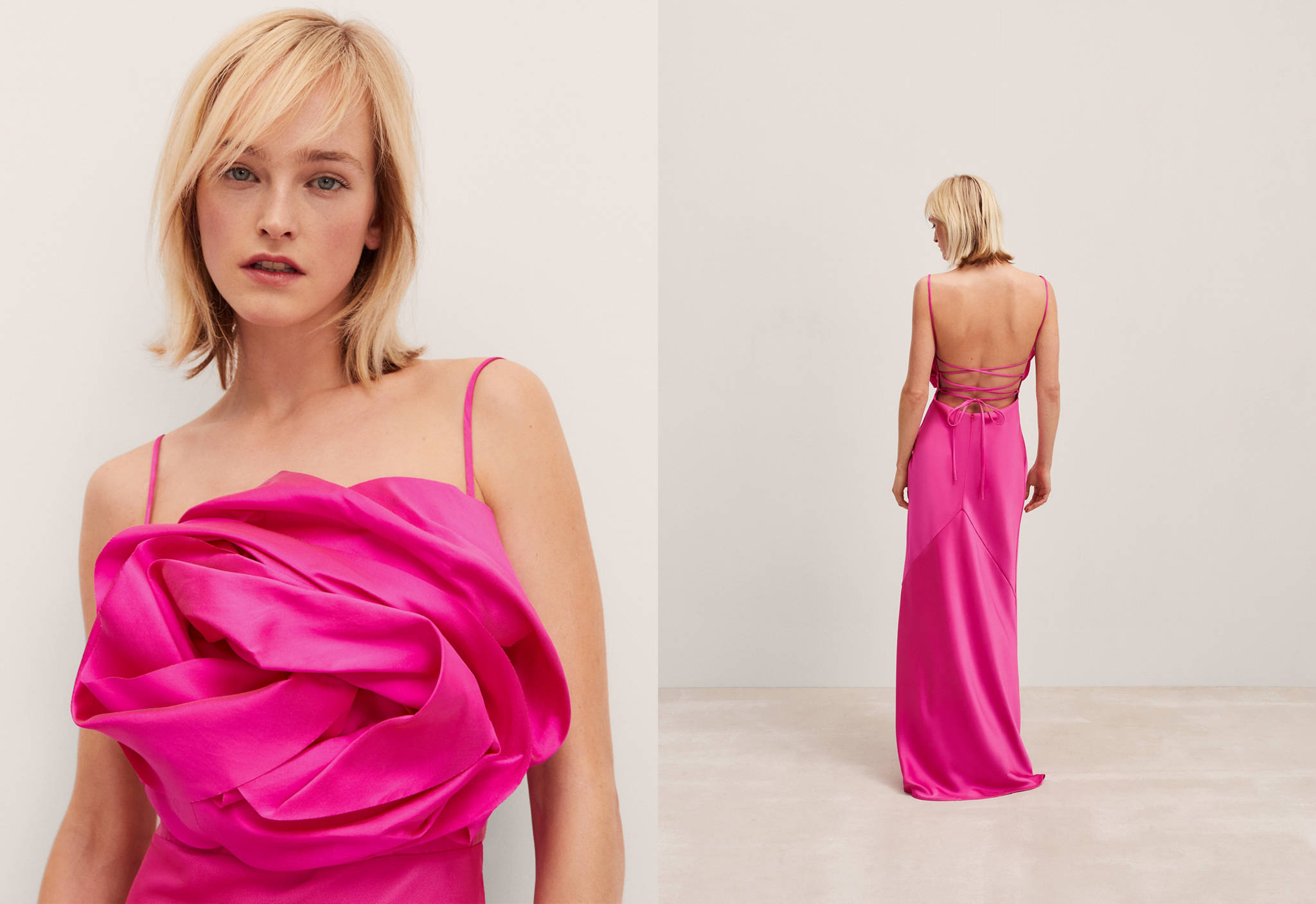 Satin maxi-flower dress - Panoramic plane