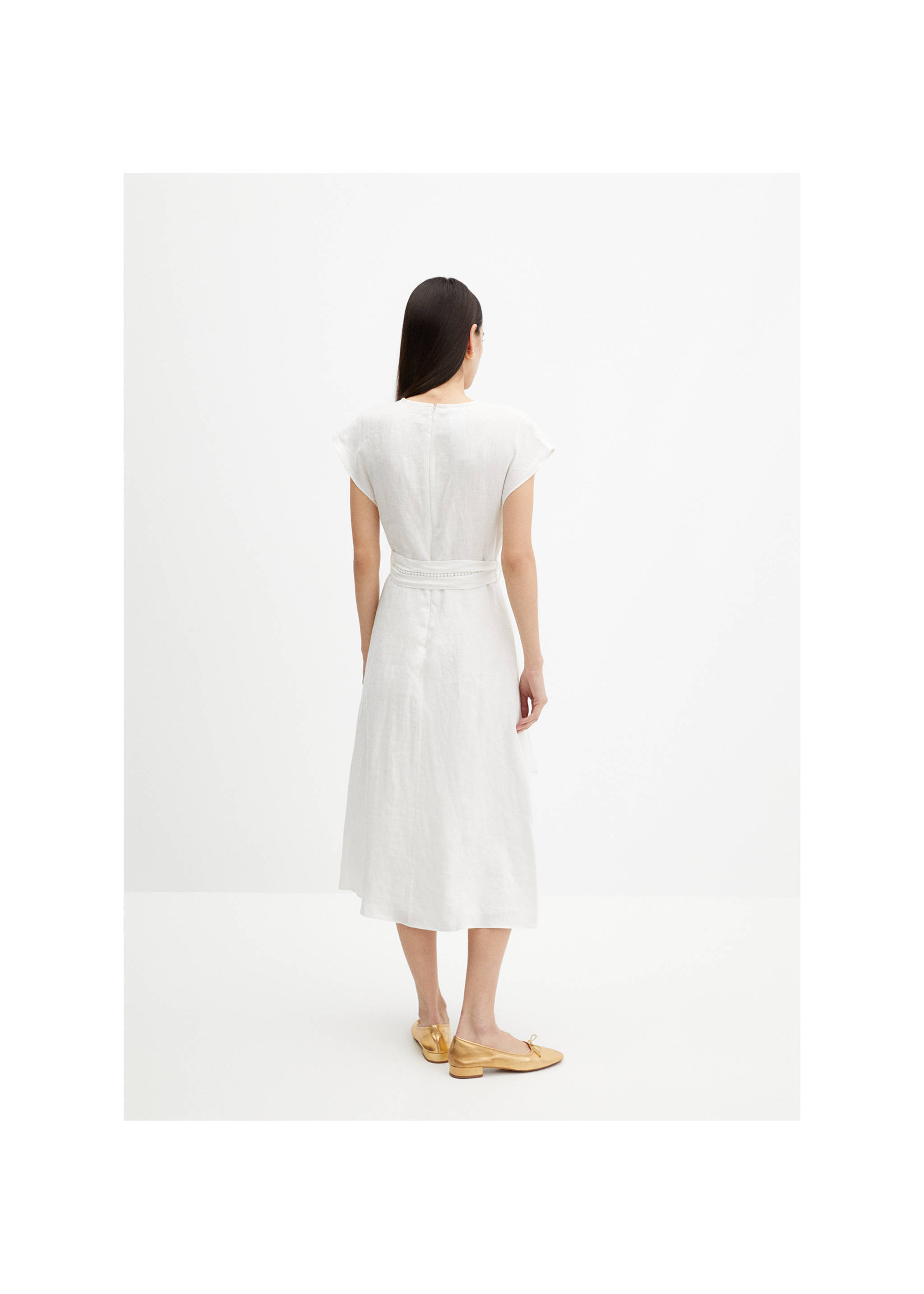 100% linen dress with bow - Reverse of the article, White. Ref: 67007116-00.