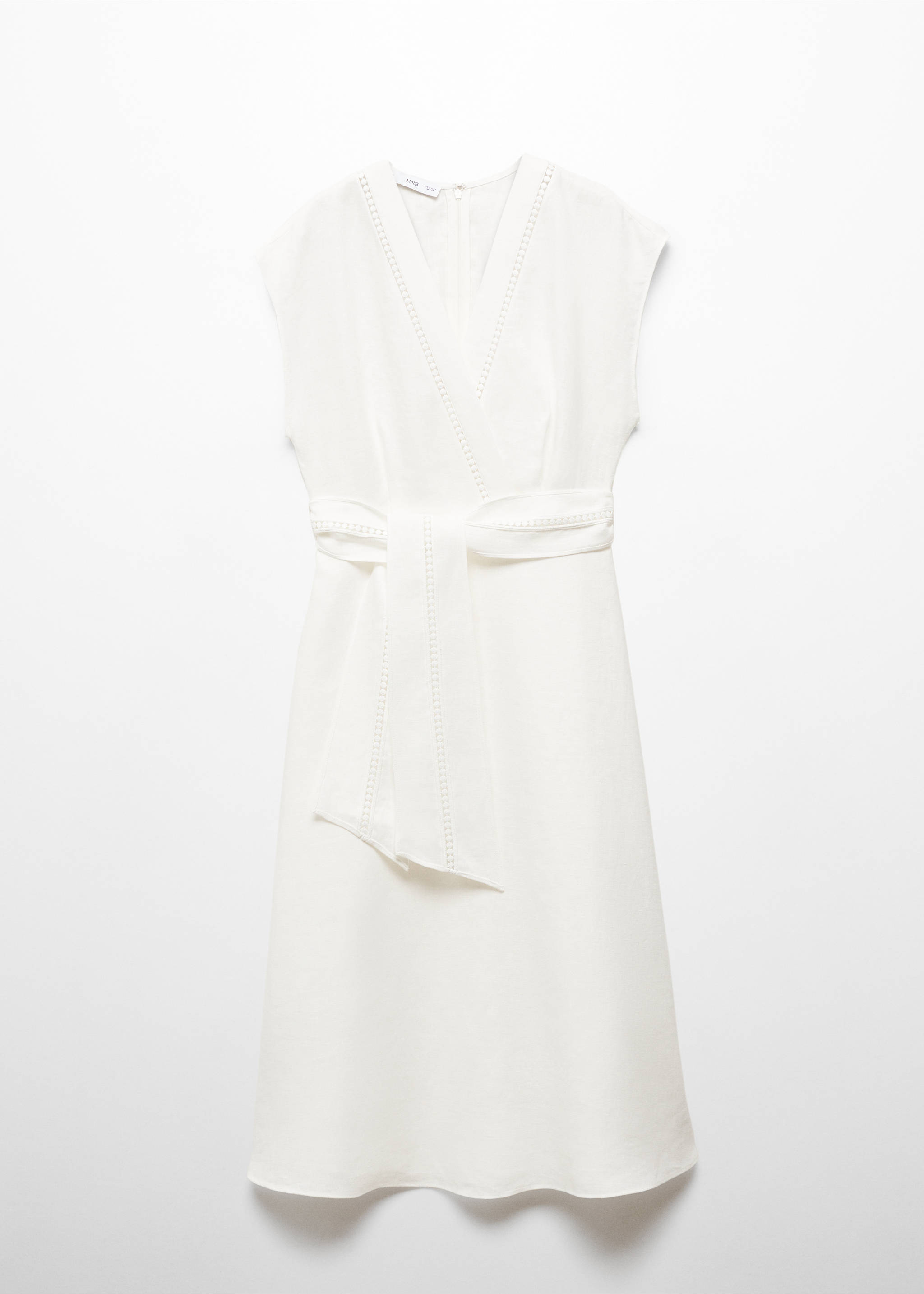 100% linen dress with bow - Article without model, White. Ref: 67007116-00.