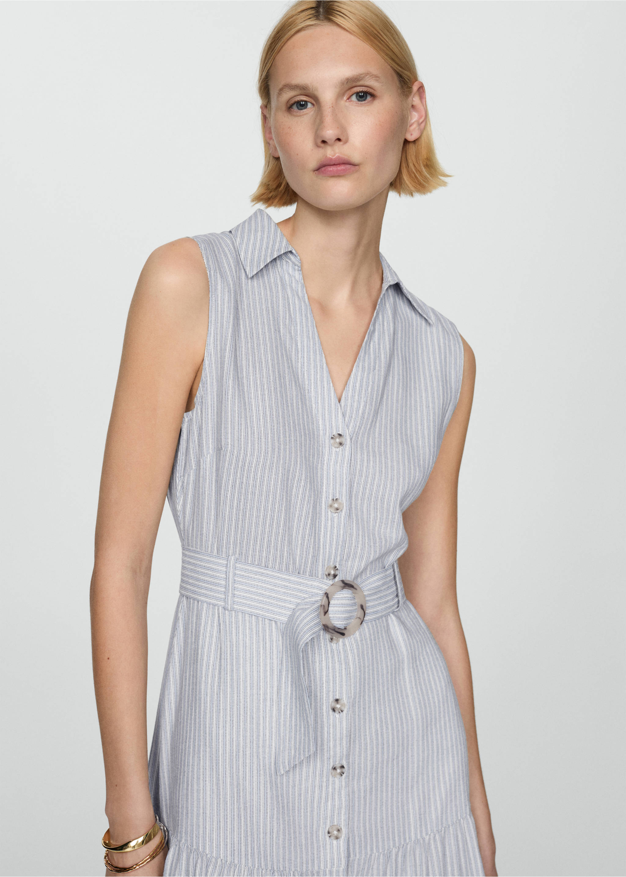 Belt shirt dress - Details of the article 1, Blue. Ref: 67007117-00.