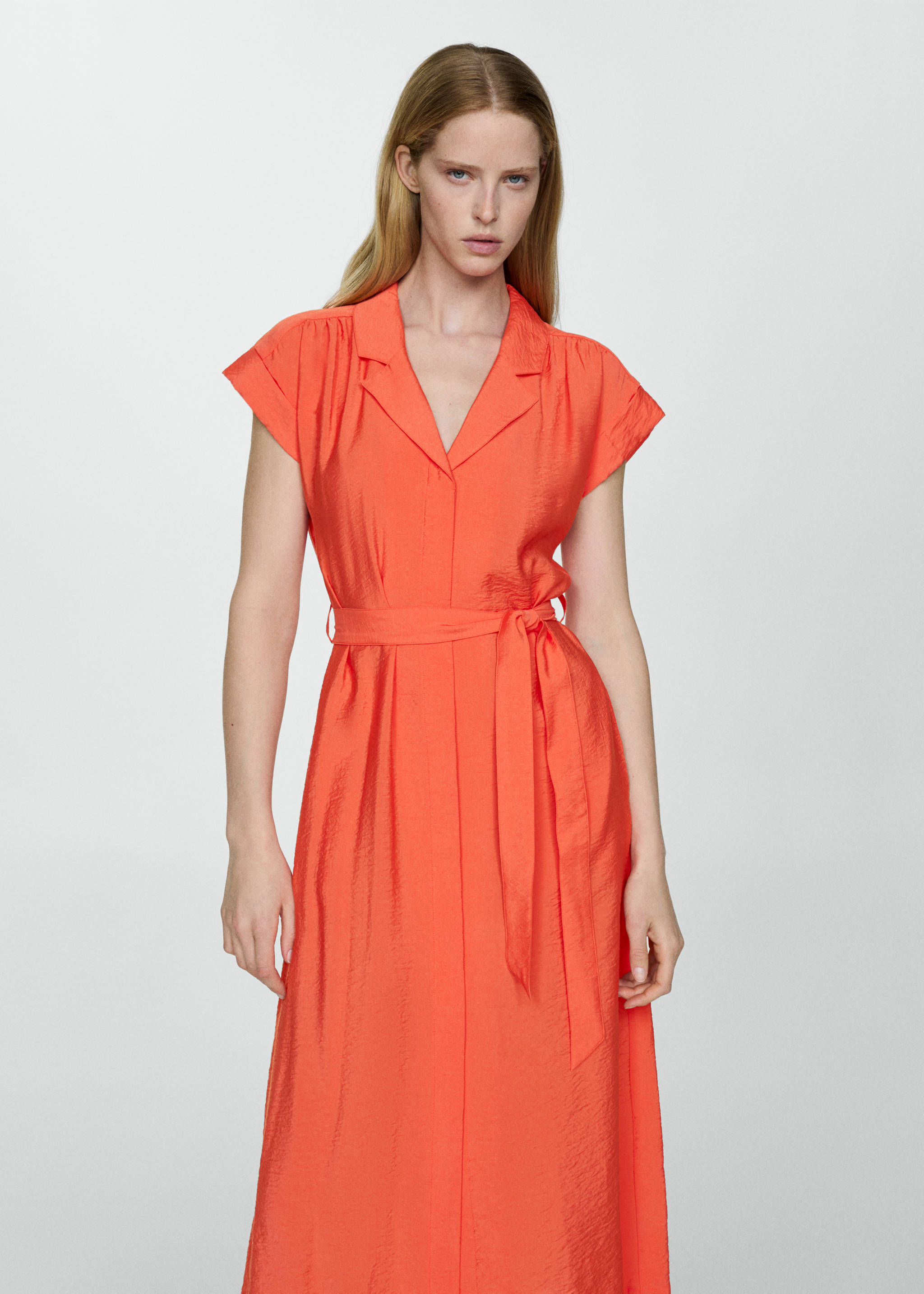 Textured shirt dress with bow - Medium plane