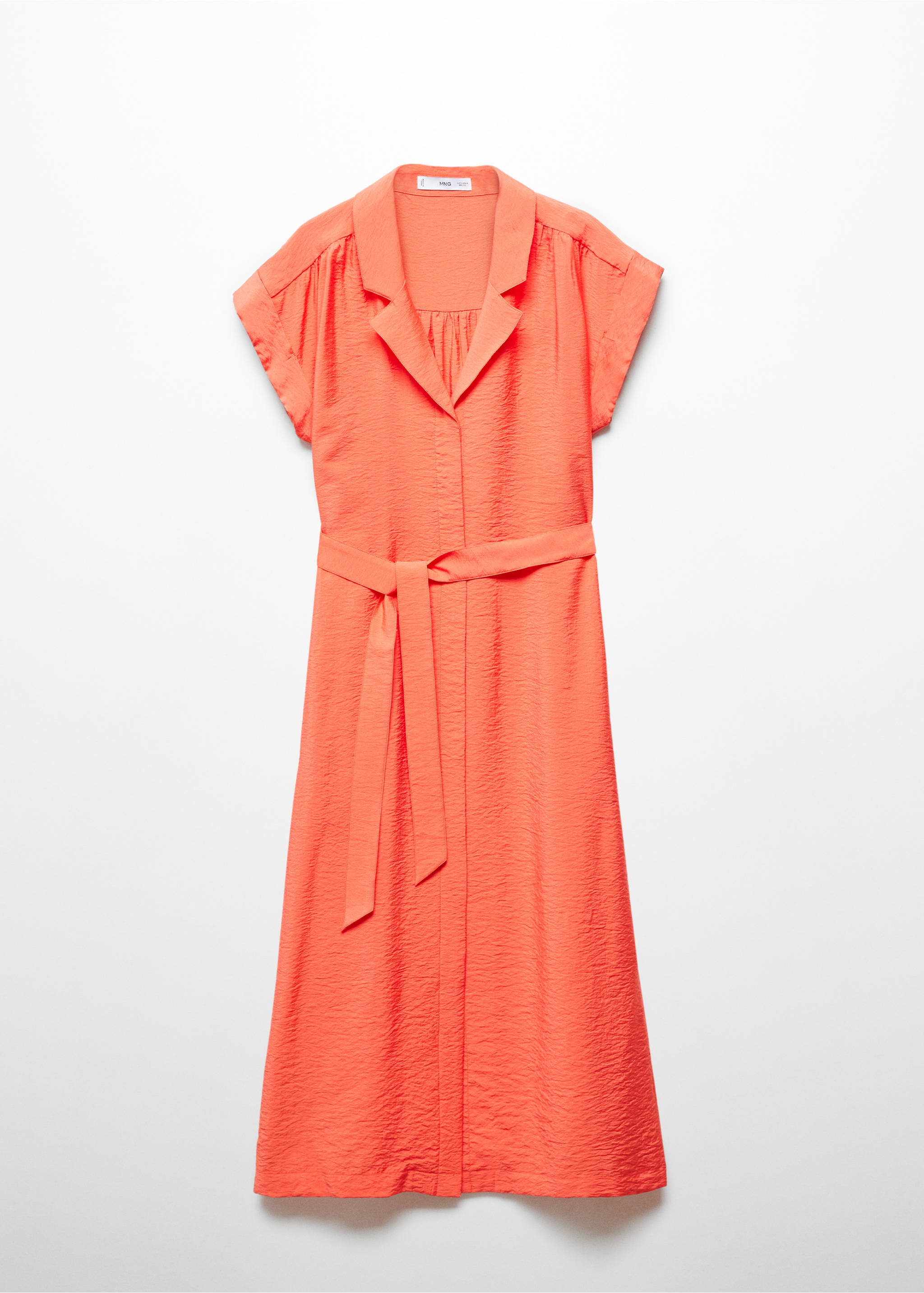 Textured shirt dress with bow - Article without model, Coral Red. Ref: 67007124-00.
