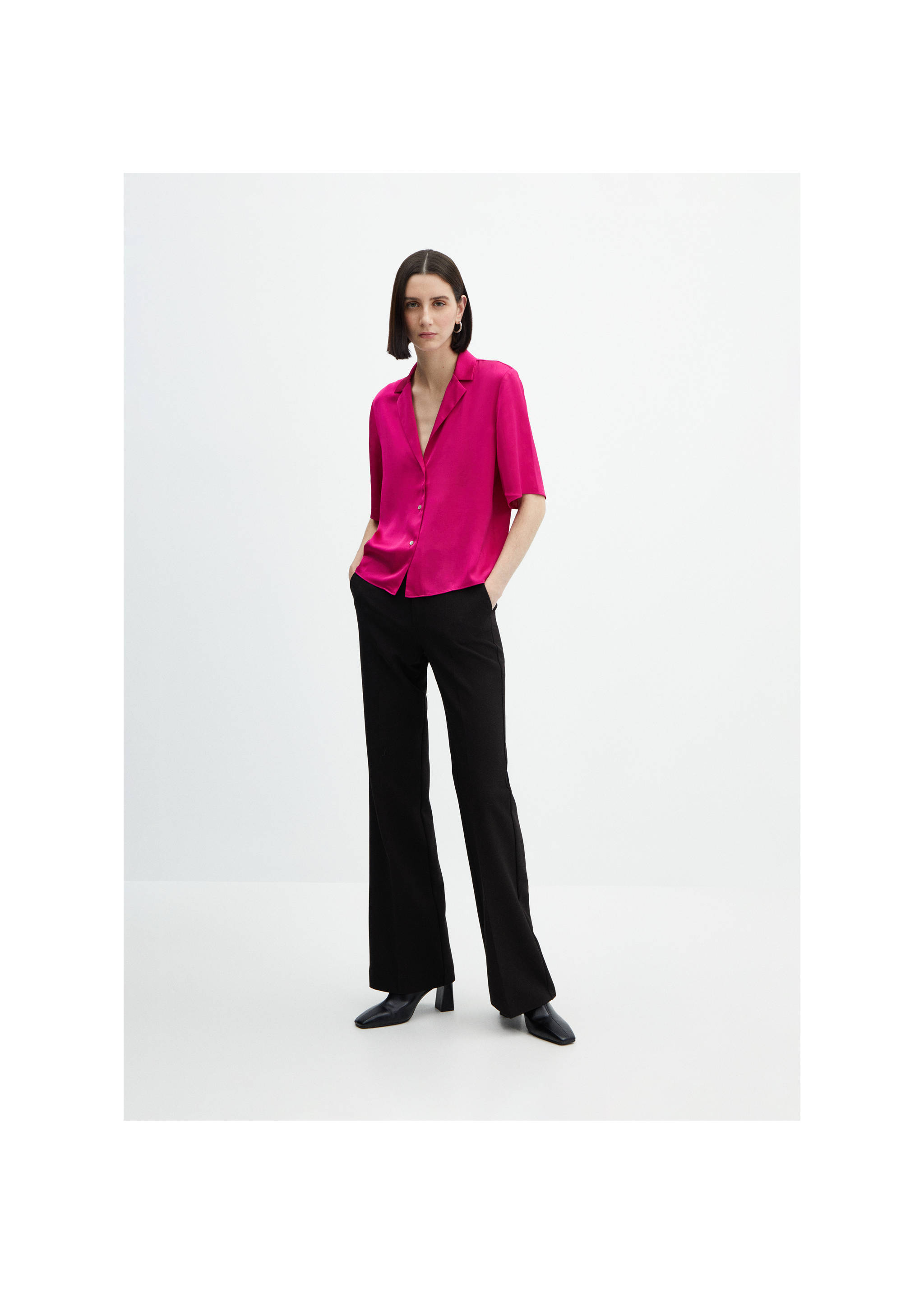 Short-sleeved satin shirt - General plane, Fuchsia. Ref: 67007129-00.