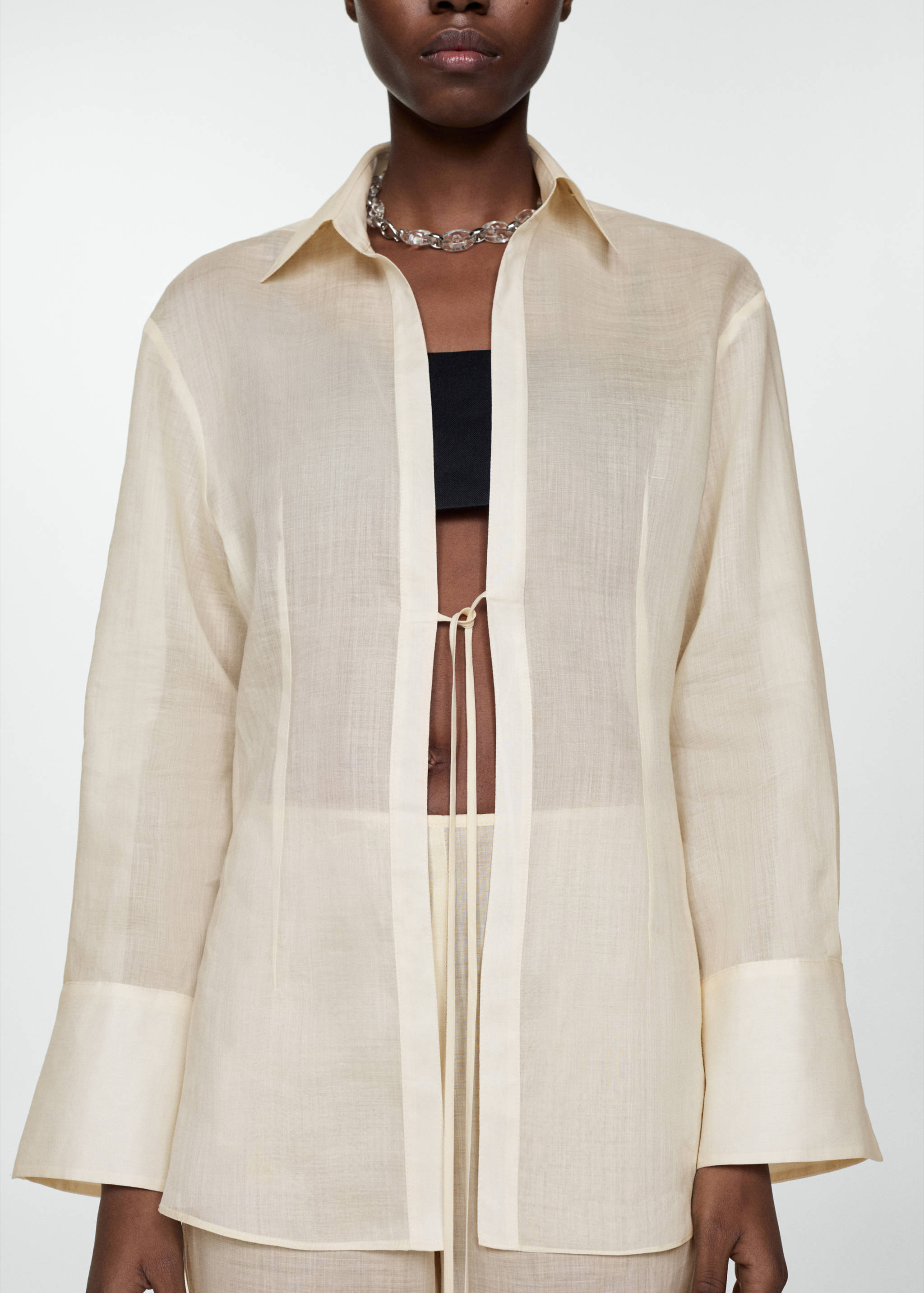 Ramie-Hemd mit Schleifenverschluss - Mittlere Ansicht