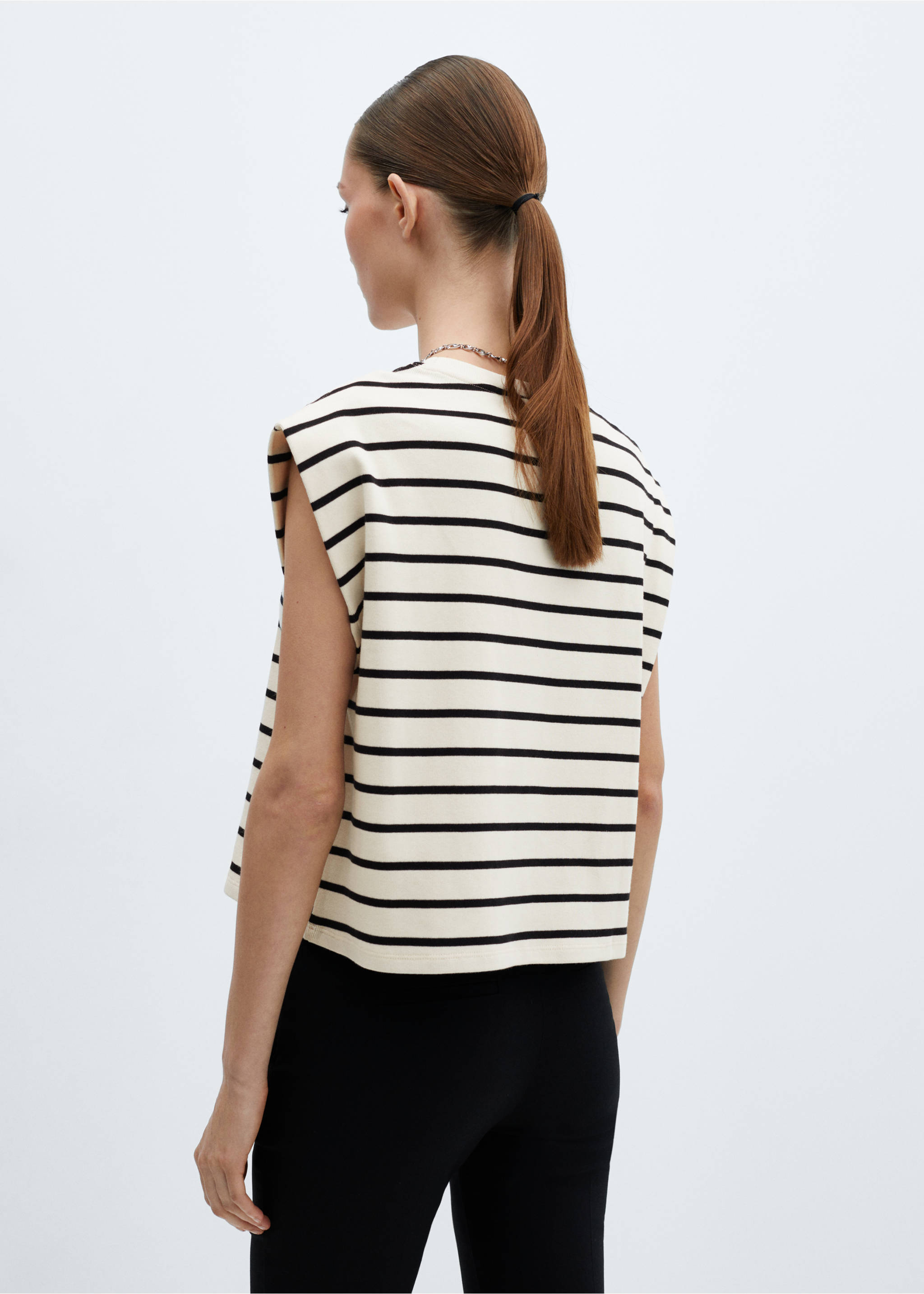 Camiseta rayas hombreras - Reverso del artículo, Crudo. Ref: 67007137-00.