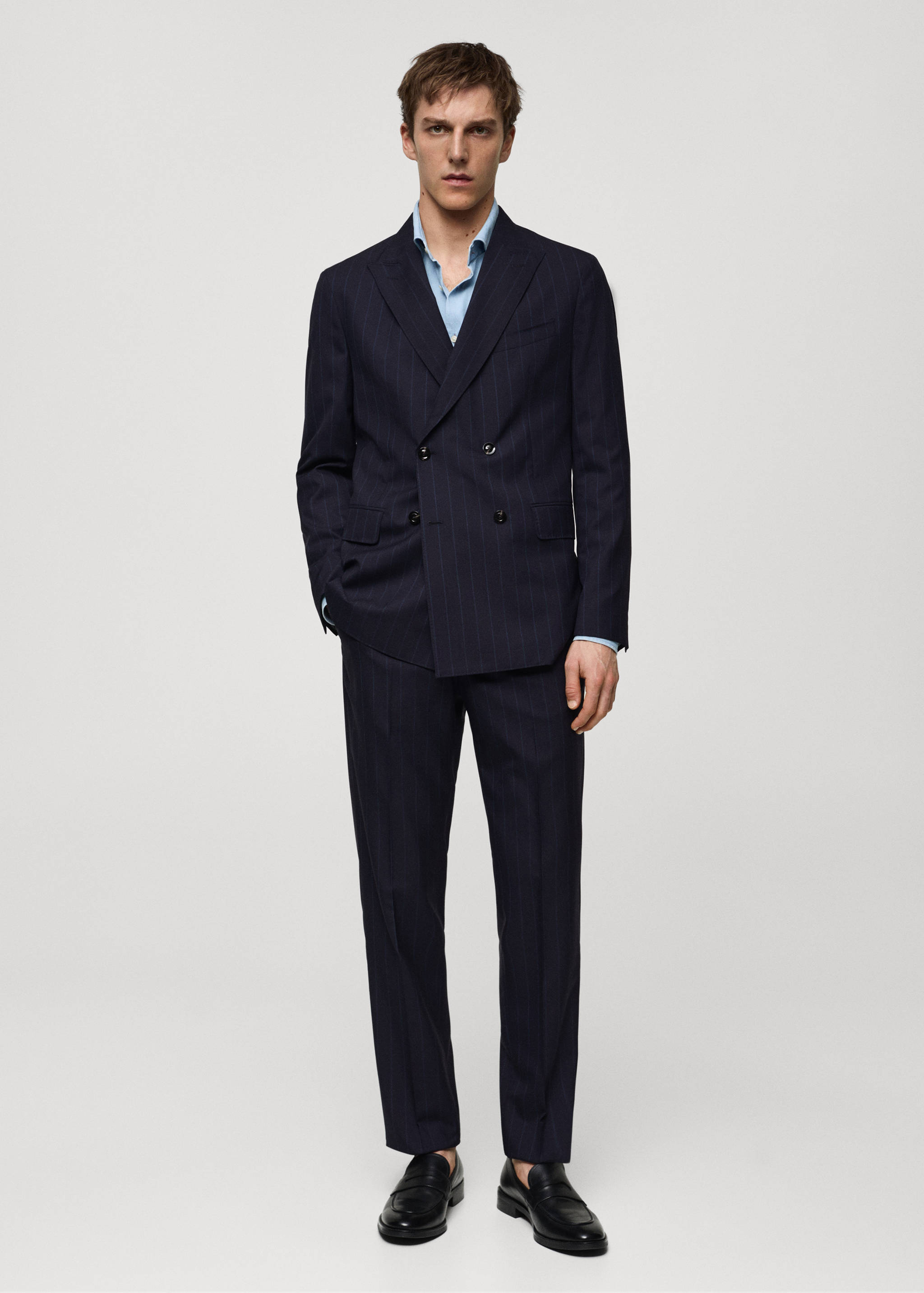 Wool pinstripe double-breasted suit jacket - General plane