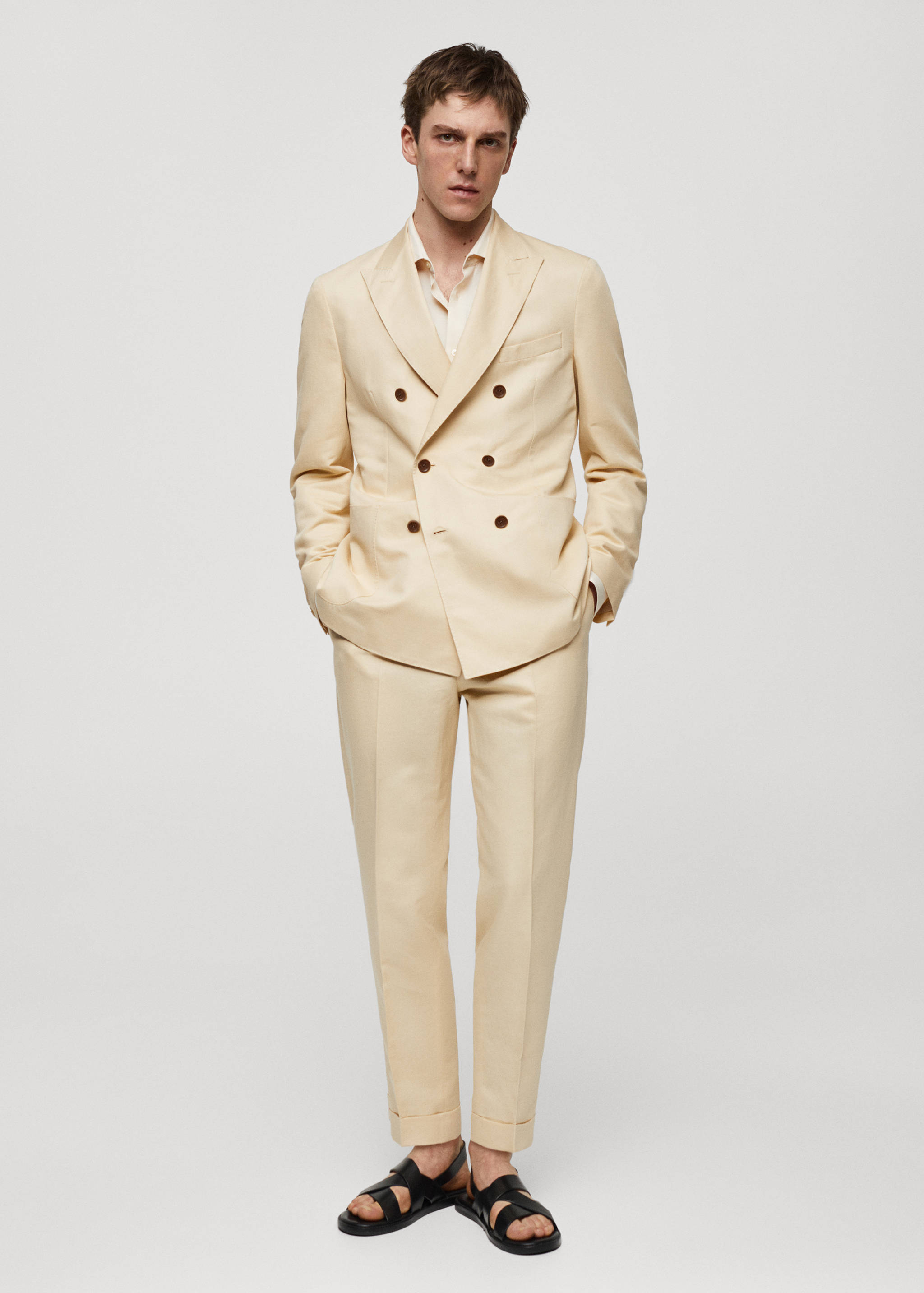Cotton-linen double-breasted suit jacket - General plane