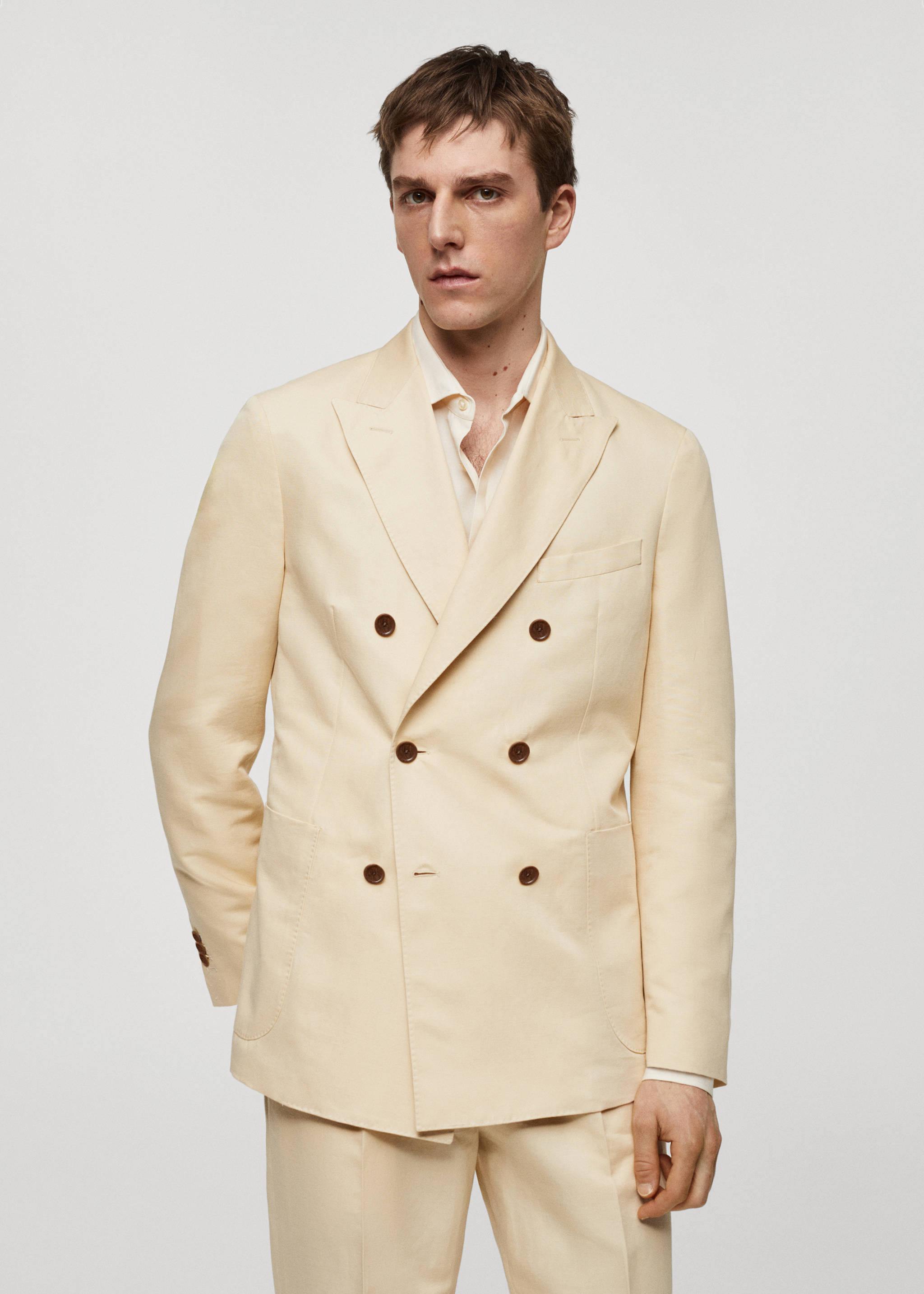 Cotton-linen double-breasted suit jacket - Medium plane