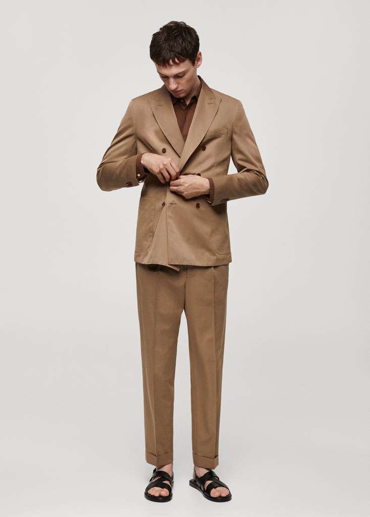 Virgin wool double-breasted suit jacket — Brown