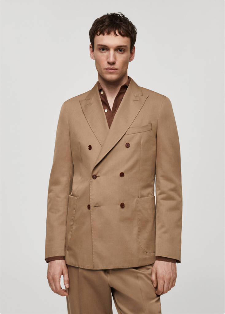 Virgin wool double-breasted suit jacket — Brown