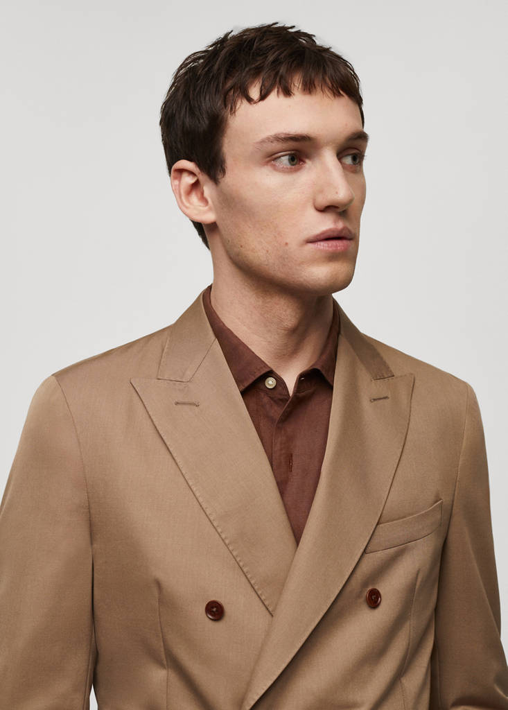 Virgin wool double-breasted suit jacket — Brown