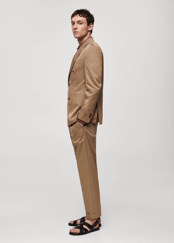 Virgin wool double-breasted suit jacket — Brown