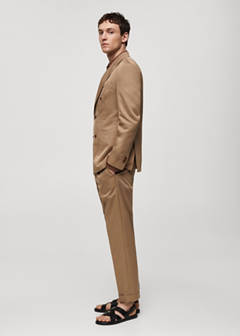 Virgin wool double-breasted suit jacket — Brown 5