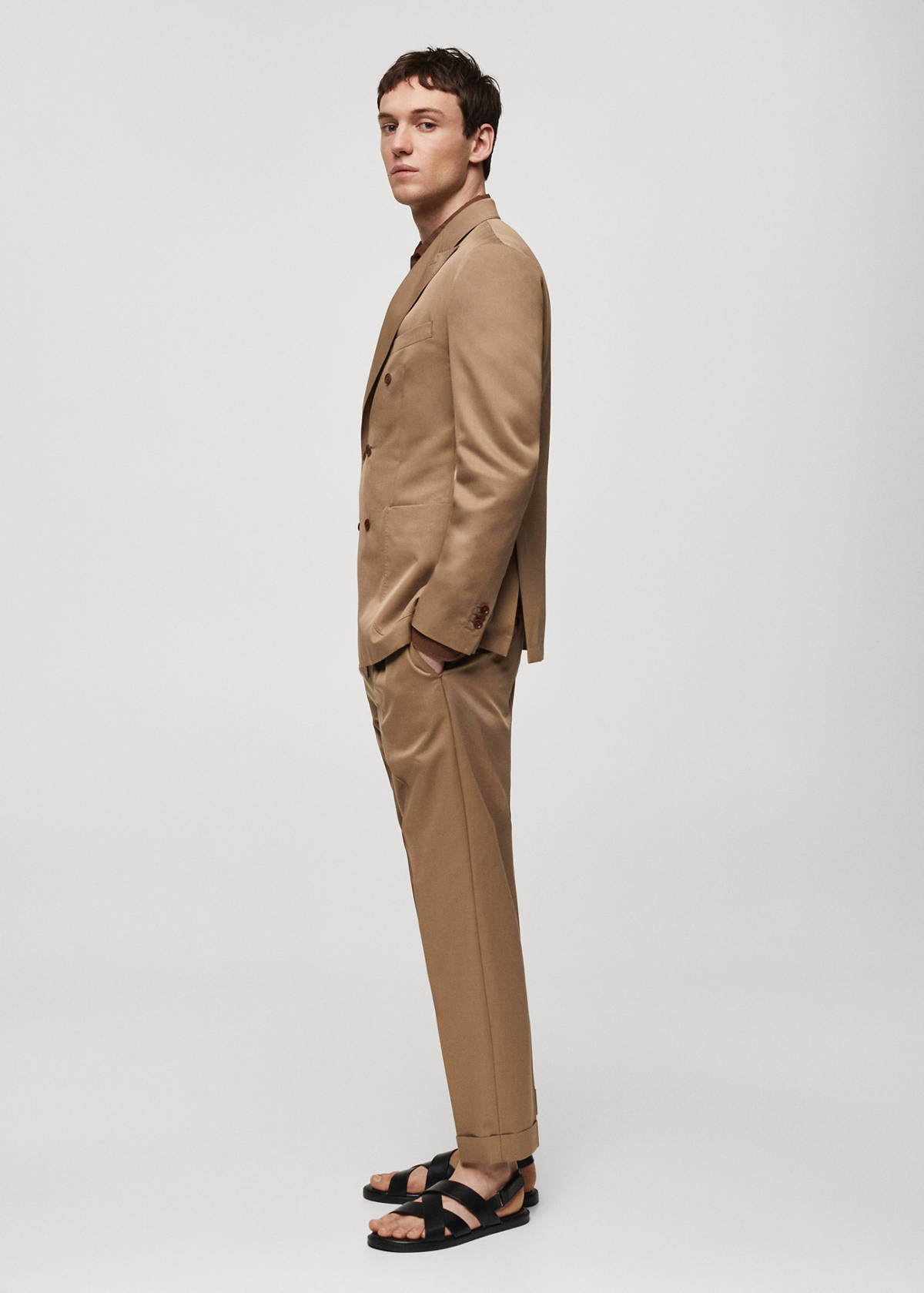 Virgin wool double-breasted suit jacket — Brown