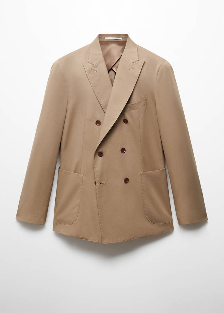 Virgin wool double-breasted suit jacket — Brown