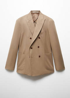 Virgin wool double-breasted suit jacket — Brown 16