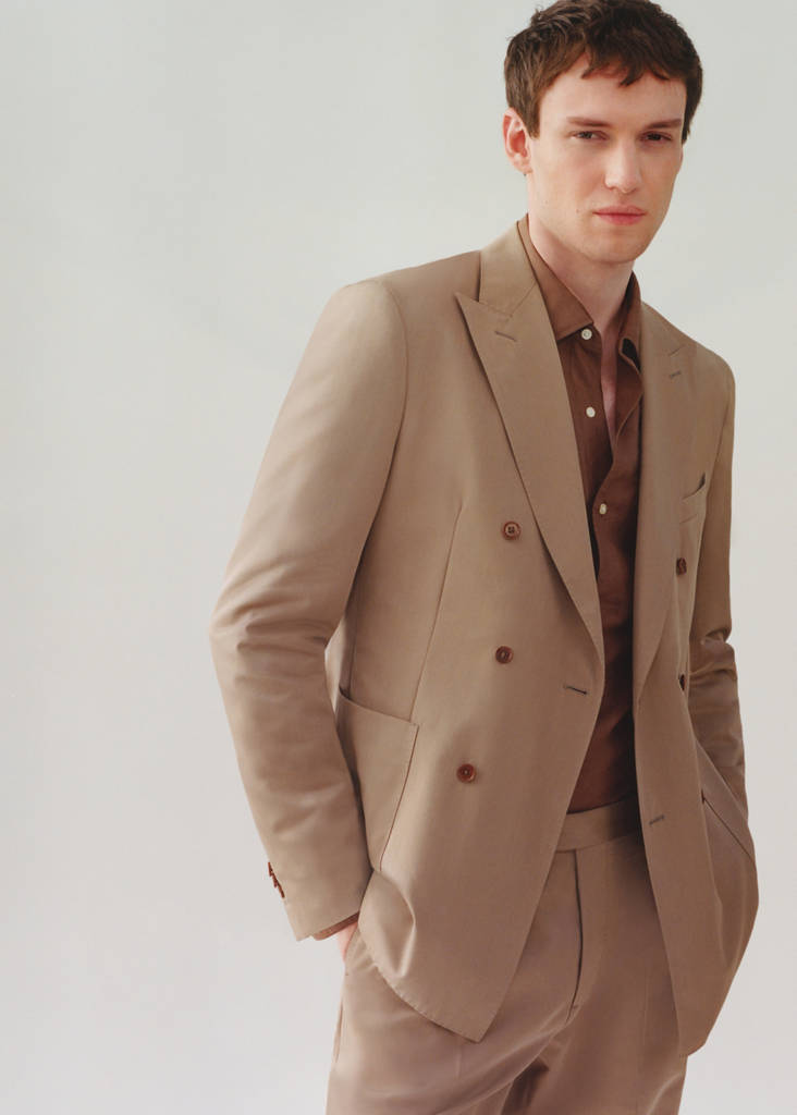 Virgin wool double-breasted suit jacket — Brown