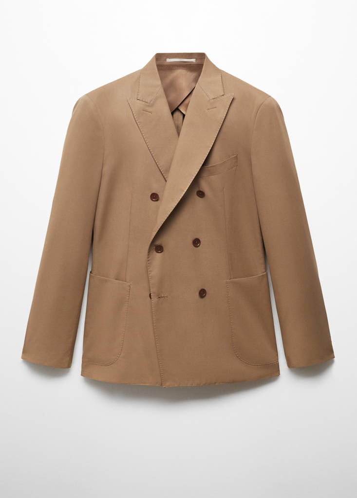 Virgin wool double-breasted suit jacket — Brown