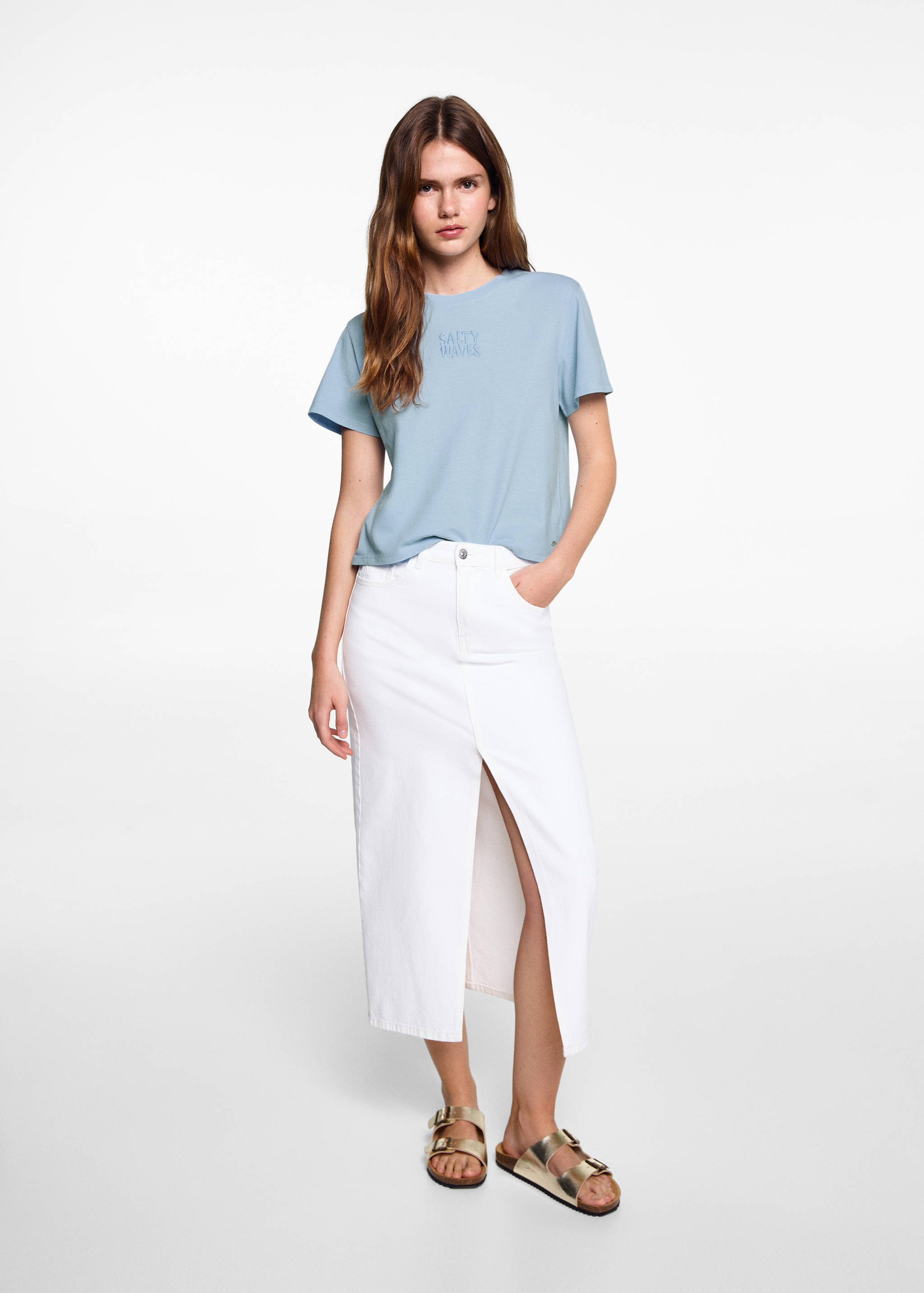 T-shirt coton détail brodé - Plan général