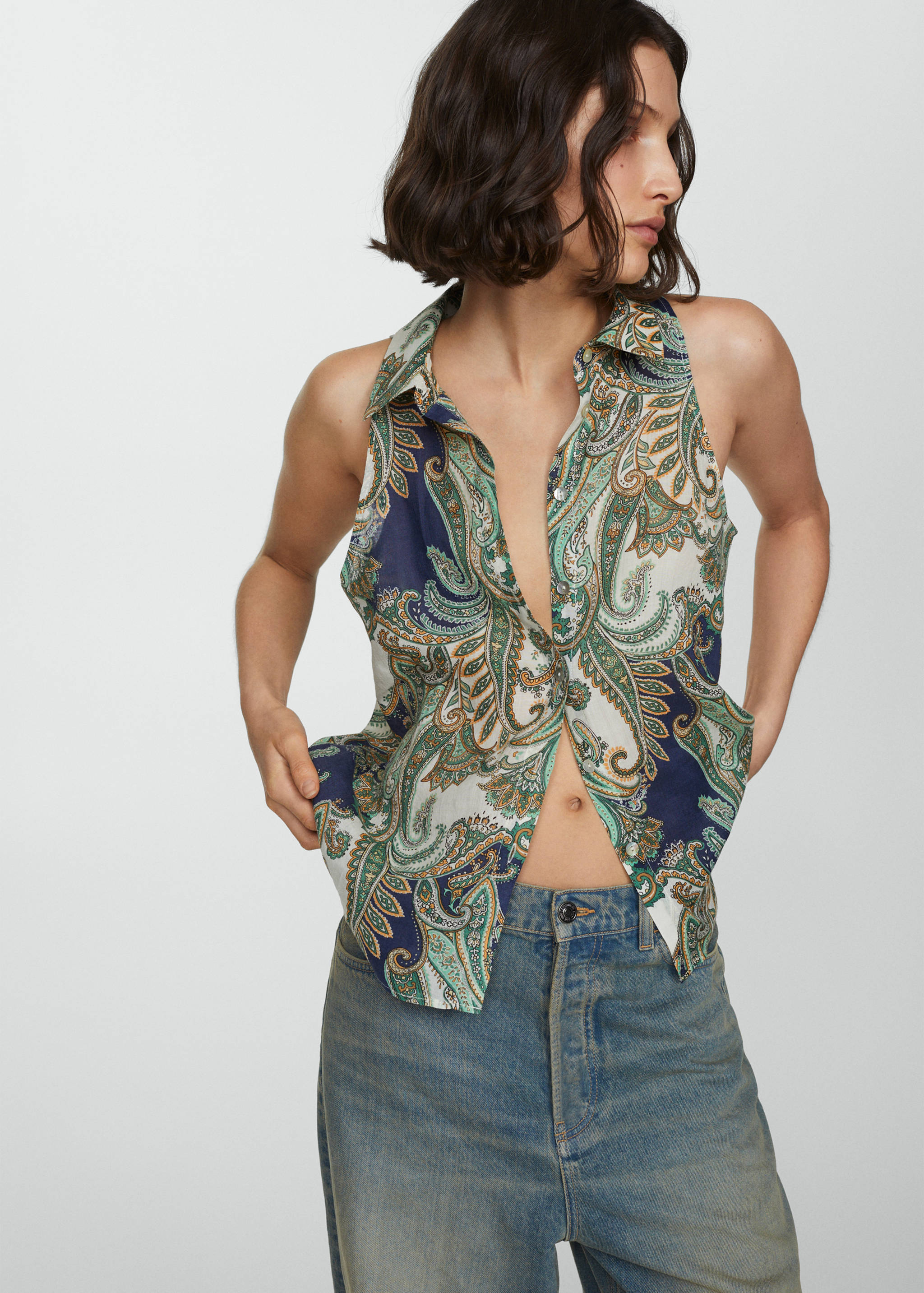 100% ramie printed shirt - Medium plane
