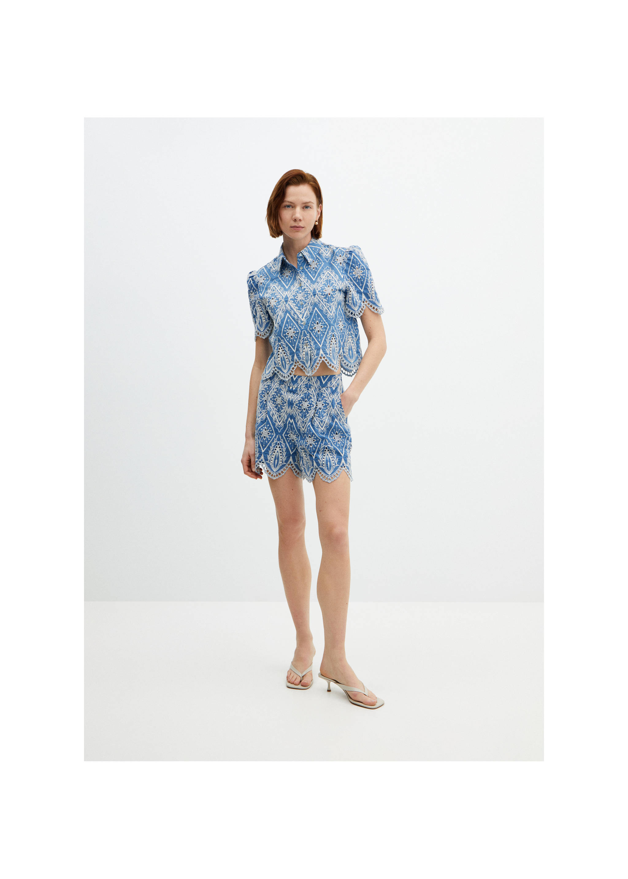 Embroidered openwork shirt - General plane, Blue. Ref: 67008647-00.